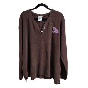 XXL VTG NWOT Disney Store Eeyore Ribbed Sweater V-Neck Brown Long Sleeved